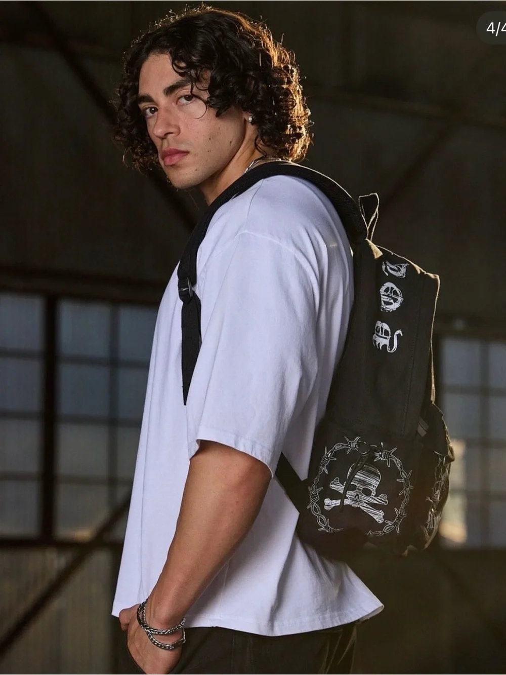 YoungLA Black Graphic Skull Logo Backpack with Red Accents